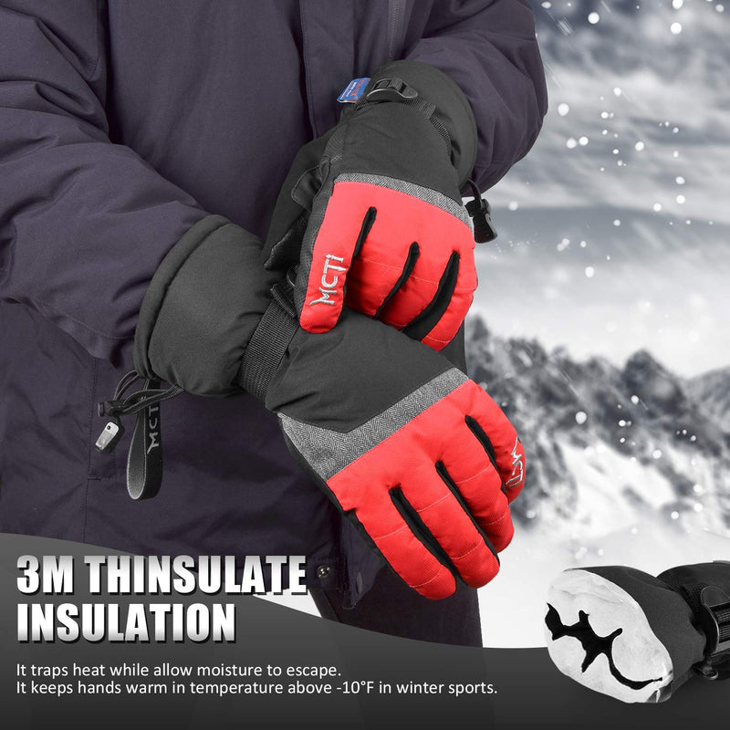 MCTi Ski Gloves,Winter Waterproof Snowboard Snow 3M Thinsulate Warm Touchscreen Cold Weather Women Gloves Wrist Leashes Red Small - BeesActive Australia