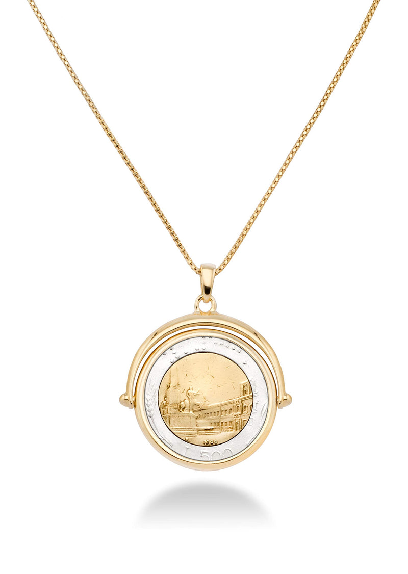 Miabella 18K Gold Over Sterling Silver Italian Genuine 500-Lira Reversible Flip Coin Pendant Necklace for Women, Chain 925 Medallion Necklace Made in Italy Length 20 Inches - BeesActive Australia