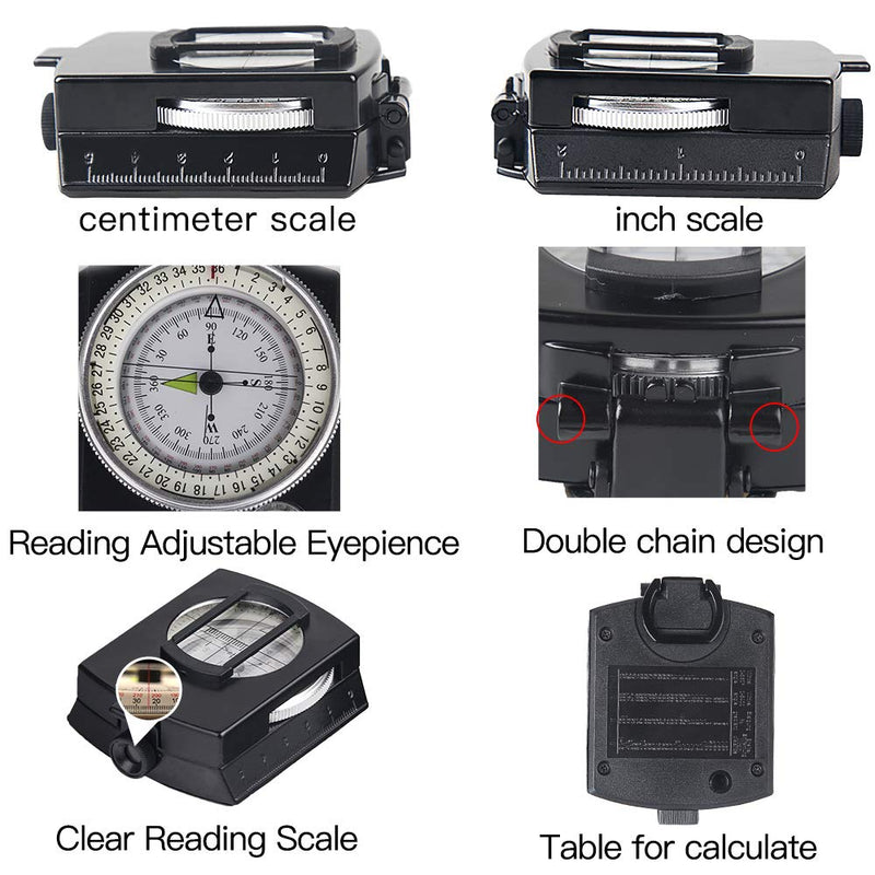 COSTIN Multifunctional Compass, Metal Military Waterproof High Accuracy Compass with Map Measurer, Distance Calculator,Bubble Level Perfect for Outdoor Activities, Matte Black - BeesActive Australia