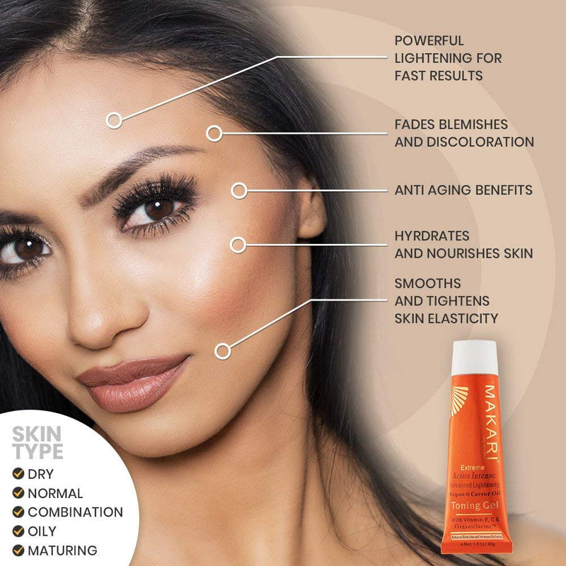 Makari Extreme Carrot & Argan Oil Facial Toning FACE Gel 1.0oz –Lightening, Brightening & Tightening Gel with Organiclarine –Whitening & Anti-Aging Treatment for Dark Spots, Acne Scars & Wrinkles - BeesActive Australia