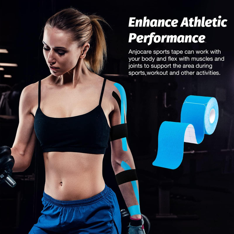 Kinesiology Tape Precut 2 Rolls, Elastic Kinesiology Therapeutic Tape for Physical Therapy, Sports and Injury Recovery, Athletic Sports Tape for Knee, Ankle & Shoulder (2 x 20 Strips) Blue + Black Precut(black+blue) - BeesActive Australia