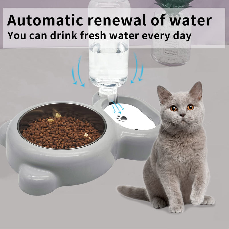 kathson Double Dog Cat Bowls, Kitten Food and Water Bowl Set Stainless Steel Detachable Puppy Feeder and Automatic Water Dispenser Pet Feeder for Small Size Dog (Grey) Grey - BeesActive Australia