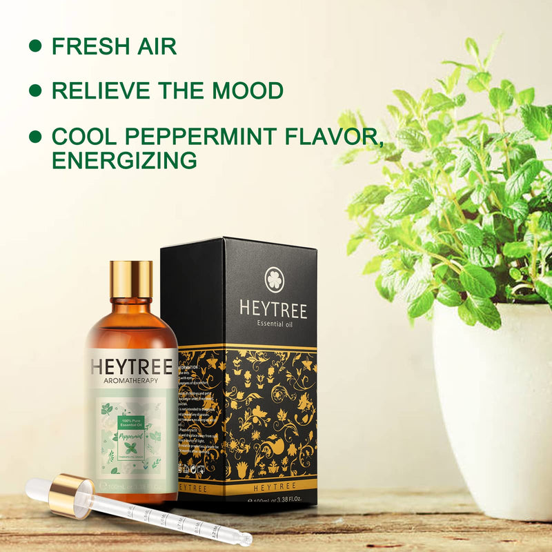 HEYTREE Peppermint Essential Oil 100ml- 100% Pure Natural Essential Oils Strong,Fresh Minty Scent Increases Clarity - Perfect for Aromatherapy,Diffuser, Clear Breathing-Strong Peppermint Oil 100 ml (Pack of 1) - BeesActive Australia
