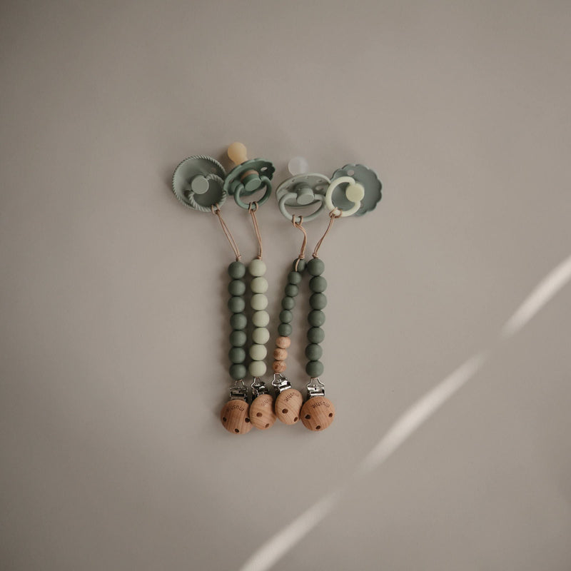 FRIGG Moon Natural Rubber Baby Pacifier | Made in Denmark | BPA-Free (Sage/Portobello, 6-18 Months) 2-Pack 6-18 Month Sage/Portobello - BeesActive Australia