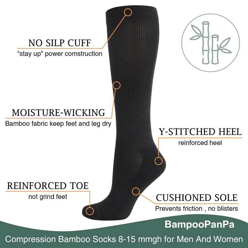 BampooPanPa 3 Pairs Bamboo Compression Socks Circulation 8-15mmHg Cushion Best Support Athletic Running Cycling Stockings for Women & Men Black-9-11 9-11 3 Black - BeesActive Australia