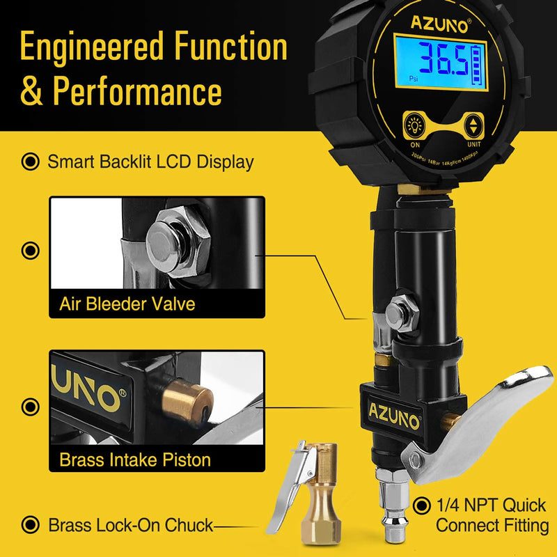 AZUNO Bike Tire Inflator with Pressure Gauge - Bicycle Presta and Schrader Air Compressor Tool - BeesActive Australia