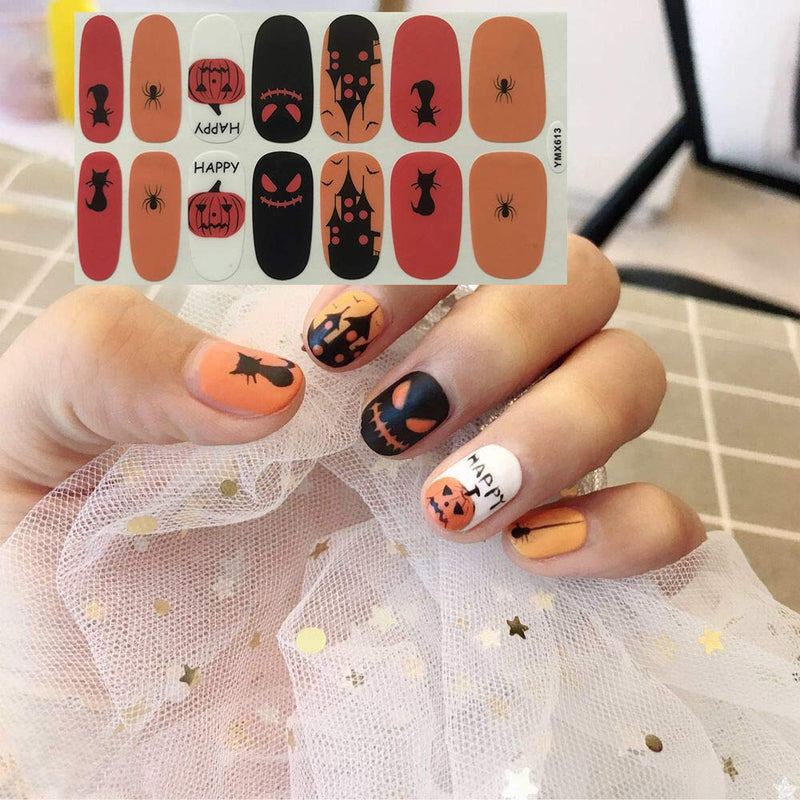 SILPECWEE 8 Sheets Adhesive Nail Wraps Stickers Strips and 1Pc Nail File Nail Polish Decals Tips Halloween Manicure Design for Women NO2 - BeesActive Australia