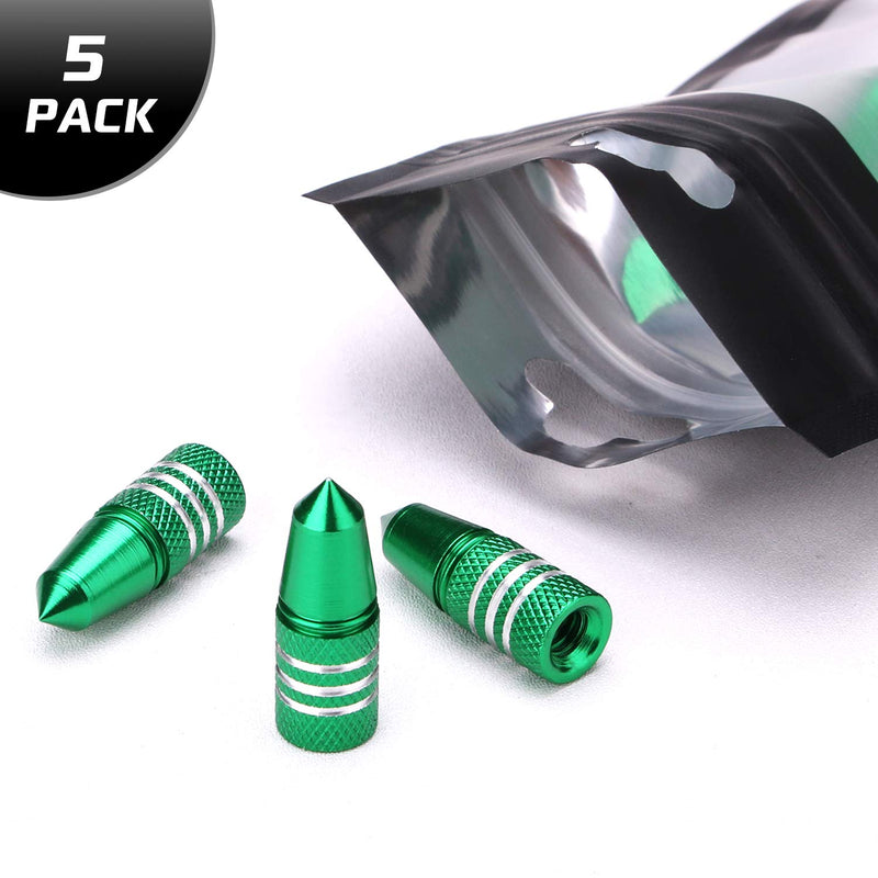 Presta Valve Caps Aluminum Anodized Colorful Air Dust Valve Stem Covers Fit Presta/French MTB Mountain/Road Bike Rocket Design, Heavy-Duty, Screw-On (5 Pack) Green - BeesActive Australia