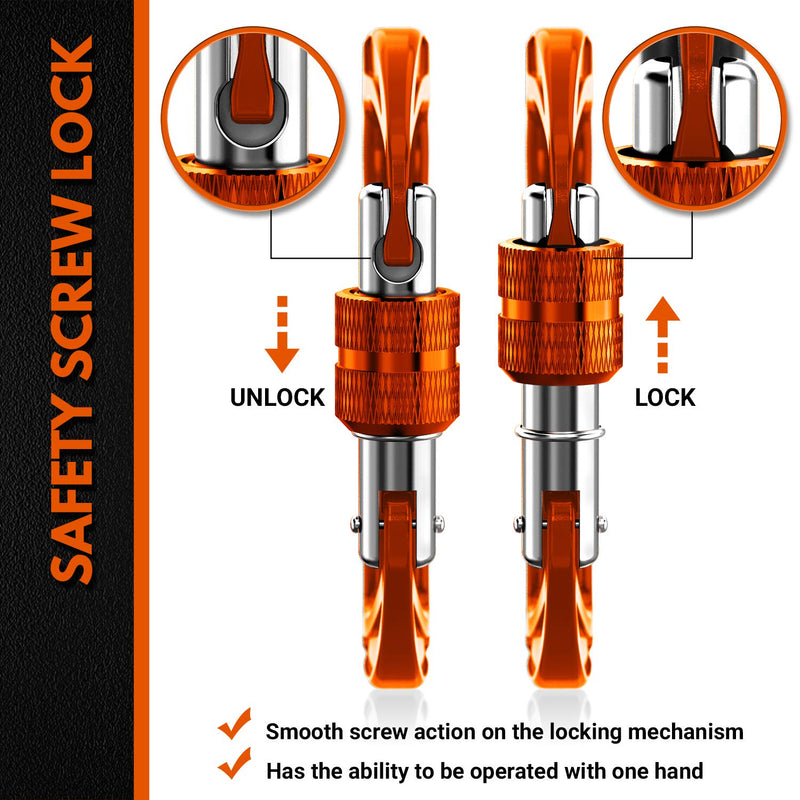 RHINO Produxs 2PCS of 12kN (2697 lbs) Heavy Duty Lightweight Locking Carabiner or Auto Locking Carabiner Clips, for Securing Pets, Outdoor, Camping, Hiking, Hammock, Dog Leash Harness, Keychains, Gym Locking Full Orange - BeesActive Australia