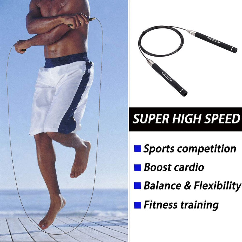 Goothdurs Speed Jump Rope Tangle-Free with Ball Bearing - Adjustable & Self-Locking Aluminum Skipping Ropes with Carrying Pouch Ideal for Crossfit Training, Boxing, and MMA Workouts A1.1-Black 10 ft(for Height>5'9") - BeesActive Australia