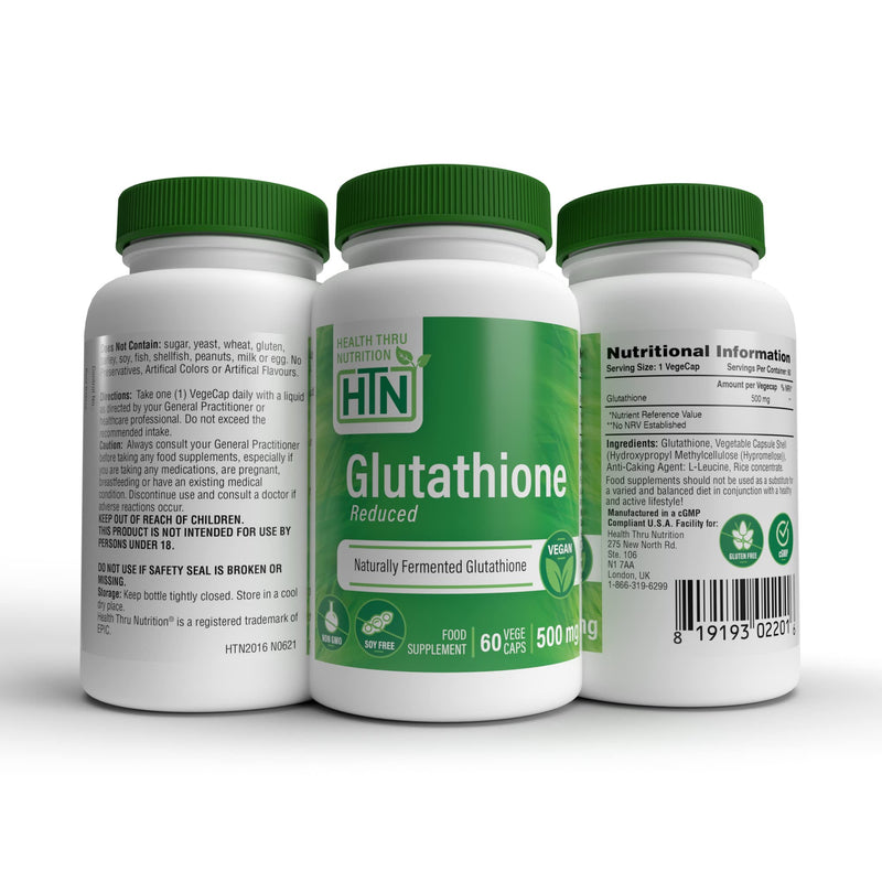 Health Thru Nutrition Glutathione Reduced 500mg | for Radiant Skin, Liver Support & Natural Detox | Vegan, Fermented, Non-GMO, Soy Free & Gluten Free Antioxidant Supplement - 60 Caps - BeesActive Australia