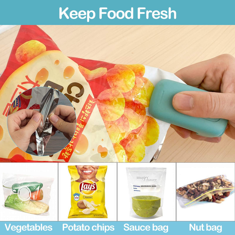 TYHJOY Mini Chip Bag Sealer, Handheld Heat Vacuum Sealer and Cutter, Portable Chip Bag Resealer Machine for Snack Plastic Fresh Bags Cookies - Green - Battery Not Included - BeesActive Australia