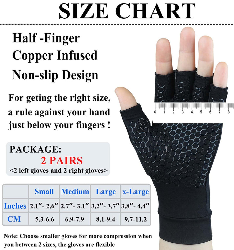 Gorbgle 2 Pairs Copper Arthritis Gloves for Carpal Tunnel Pain Relief, Compression Gloves to Alleviate Hand Pain,Swelling,Fingerless Computer Typing Gloves for Rheumatoid,Tendonitis Women/Men(Medium) Medium - BeesActive Australia