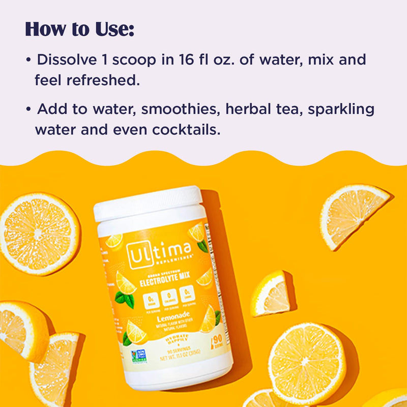 Ultima Replenisher Hydration Electrolyte Powder- 90 Servings- Keto & Sugar Free- Feel Replenished, Revitalized- Naturally Sweetened- Non- GMO & Vegan Electrolyte Drink Mix- Lemonade - BeesActive Australia