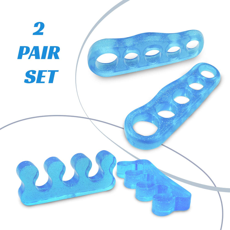 Toe Separators for Overlapping Toes - Hammer and Crooked Toe Straighteners - Stretchers Spacers for Pedicure - 2 Pairs - Open-Top and Loop Dividers - Fits Men and Women - Blue - Large - BeesActive Australia