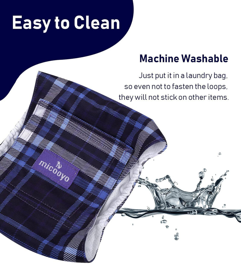 MICOOYO Washable Belly Bands for Male Dogs | Reusable Doggie Diapers | Absorbent Doggy Wraps with Adjustable Fastener (Pack of 3, Plaid Red & Blue & Grey) Grid S - BeesActive Australia