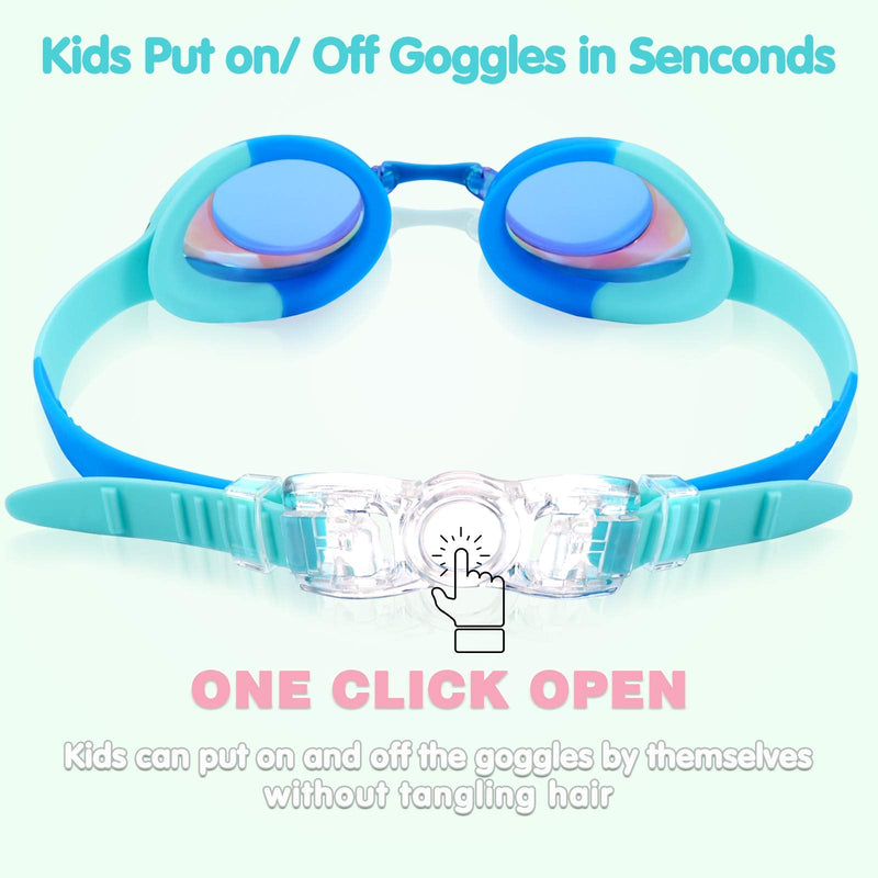 Keary 2 Pack Kids Swim Goggles for Toddler Kids Youth(3-9),Anti-Fog Waterproof Anti-UV Clear Vision Water Pool Goggles Mirrored Blue & Light Blue(2 Pack) - BeesActive Australia