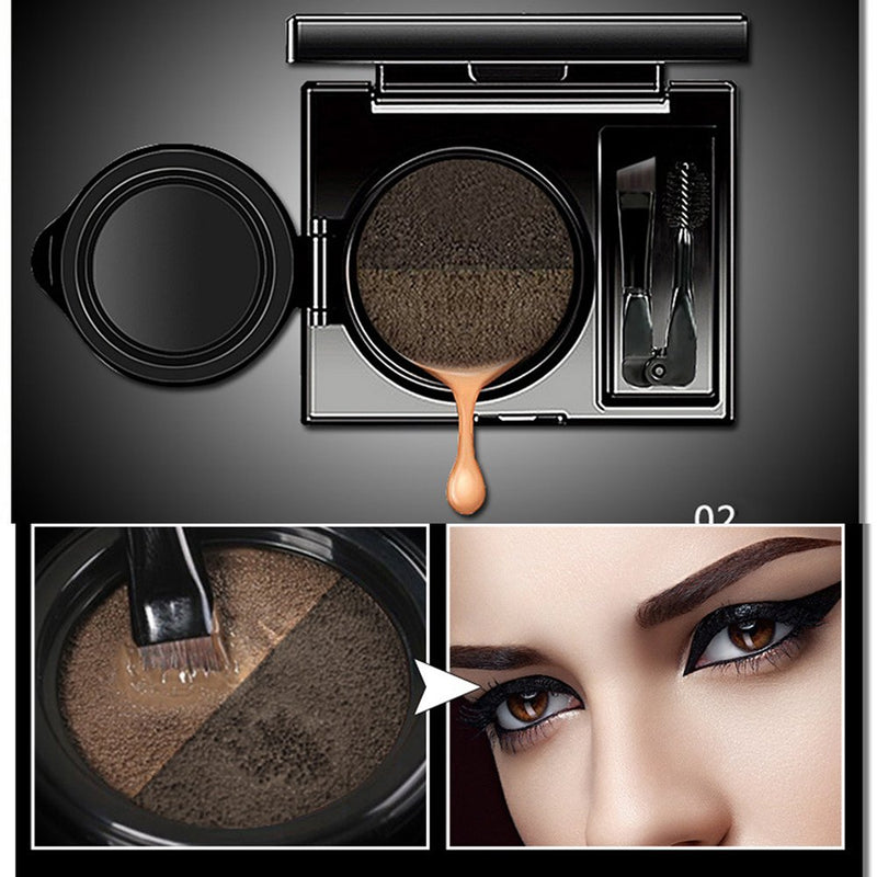 2 Colors Waterproof Air Cushion Eyebrow Cream Powder Eyebrow Makeup Eyebrow powder with duo 2 end eyebrow Brushes (Dark Brow Set) - BeesActive Australia