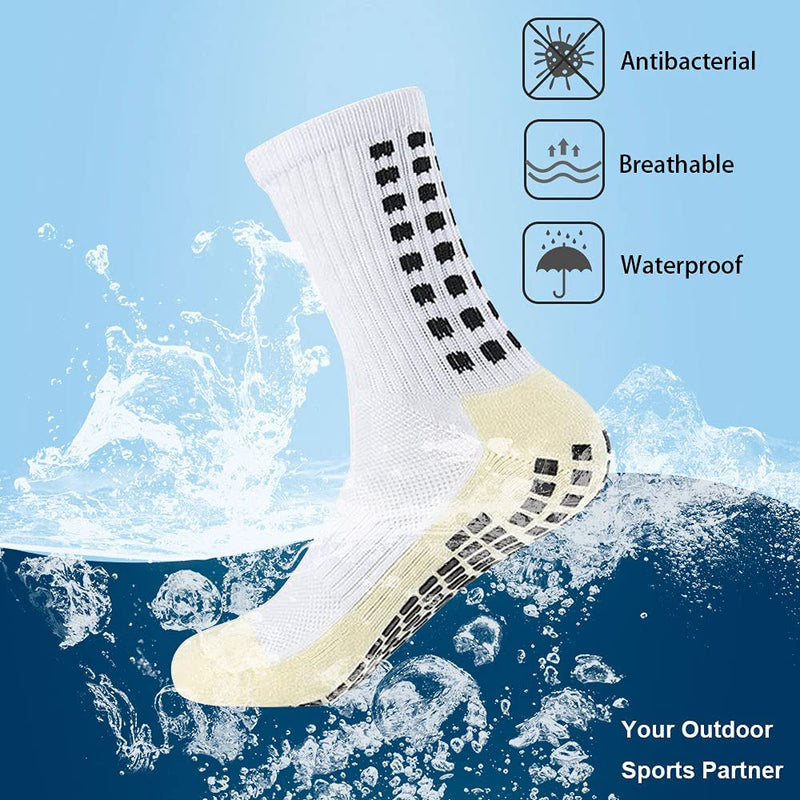 Men's Soccer Socks Anti Slip Non Slip Grip Pads for Football Basketball Sports Grip Socks, 4 Pair White - BeesActive Australia