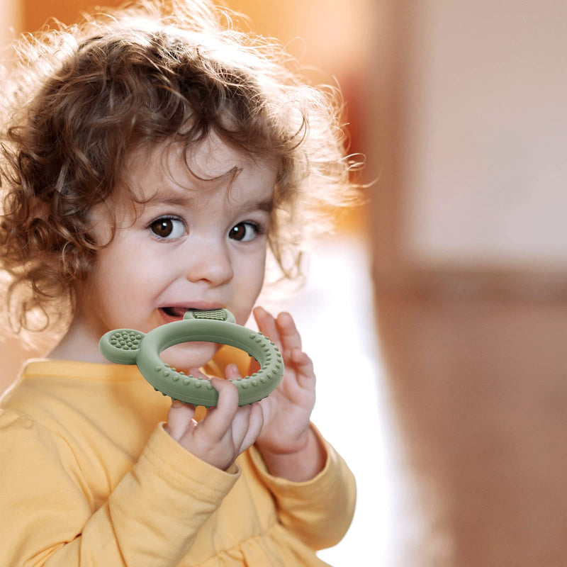 Eascrozn Baby Teething Toys for Babies 0-6 Months Set of 3, Baby Toys 6 to 12 Months, BPA Free Soft and Textured Bear Ring Silicone Teether Relief Soothing Sore Gums Chew Infant Toys - BeesActive Australia