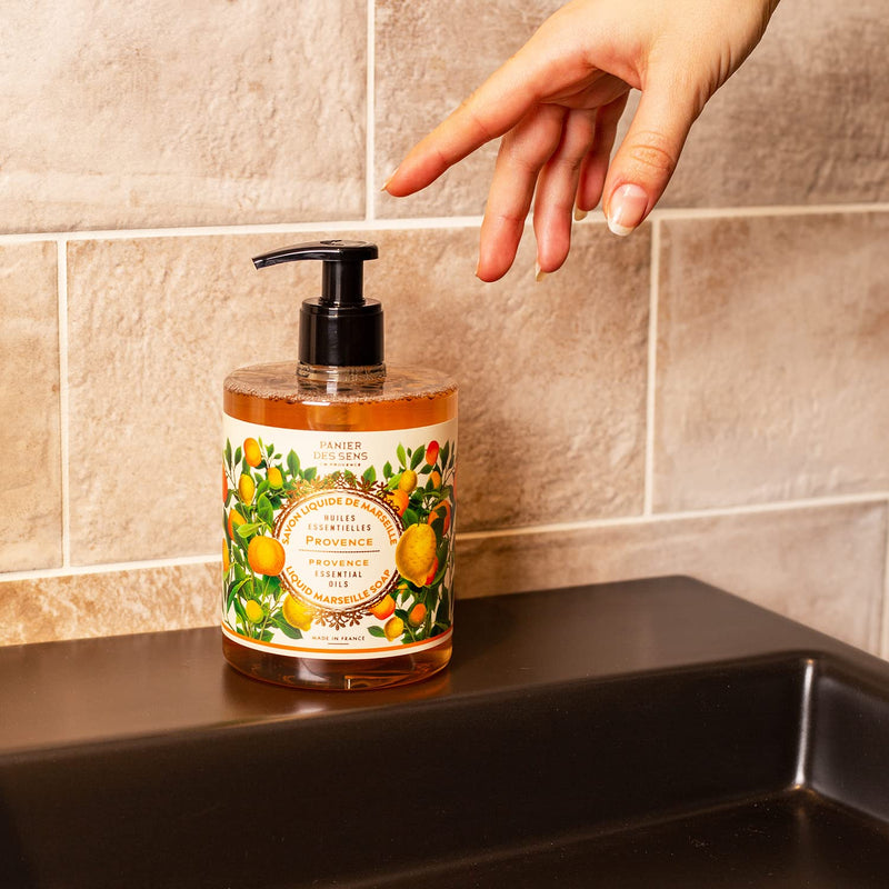 Panier des Sens - Marseille Liquid Hand Soap - Provence Hand Wash - Moisturizing Soap with Coconut Oil - Bathroom & Kitchen Refillable Soap - 97% Natural Ingredients Made in France - 16.9 Fl.oz - BeesActive Australia