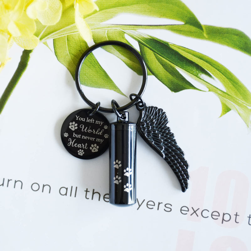Cylinder Urn Keychain for Ashes Pet Cremation Keychain Dog Ash Necklace Cat Urn Necklace Black - BeesActive Australia