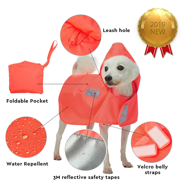 Blueberry Pet 7 Patterns Lightweight Packable Reflective Dog Raincoat or Poncho 10 inch (Pack of 1) Bright Orange - BeesActive Australia