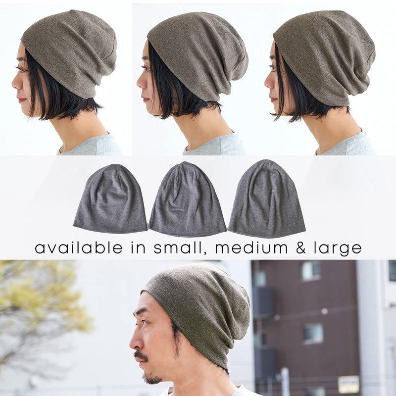CHARM Mens Organic Cotton Beanie - Womens Slouchy Knit Hat Made in Japan Large Light Gray - BeesActive Australia