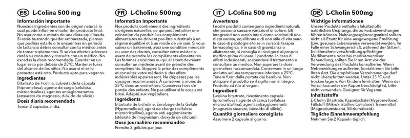 Choline Bitartrate Capsules | Super Strength 500mg Formula Supplement | 120 Capsules = 2 Month Supply | Vegan & Vegetarian Safe - BeesActive Australia