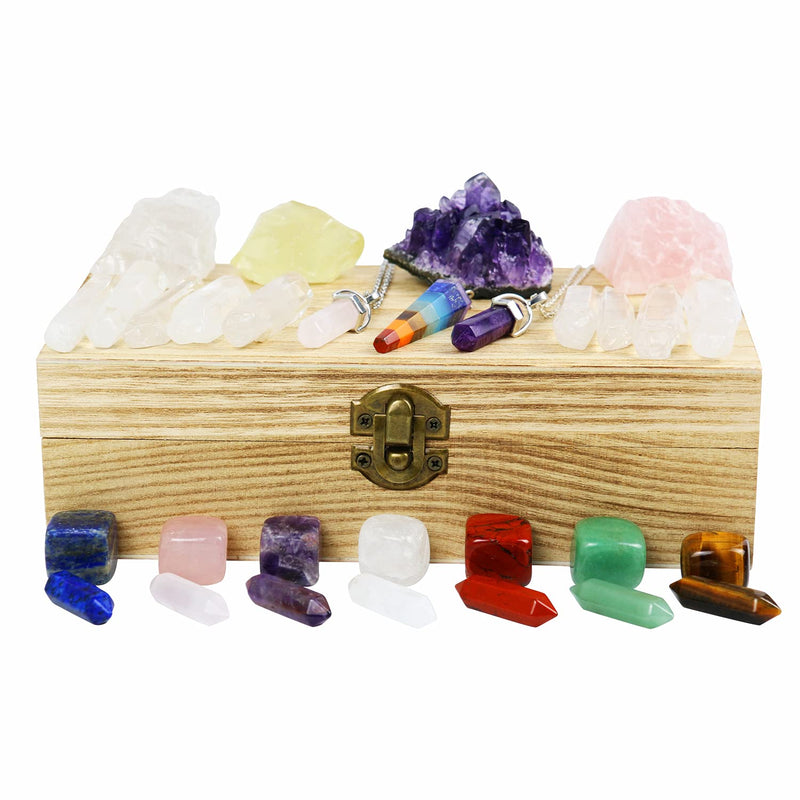 Nvzi Healing Crystals Kit in Wooden Box, Chakra Crystals Set, Crystals for Beginners, Meditation Accessories, Cristal Stone, Amethyst Crystal, Raw Crystals and Gemstones, Spiritual Gifts for Women Crystal Wands Set - BeesActive Australia