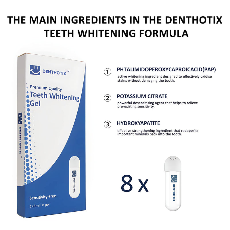 Denthotix Premium Quality 8 Teeth Whitening Gel Pods 33.6ml - A Stain Removal Sensitivity Free Formula for Whitening Teeth - Peroxide Free Teeth Whitener Gels - Safe for Your Enamel. - BeesActive Australia