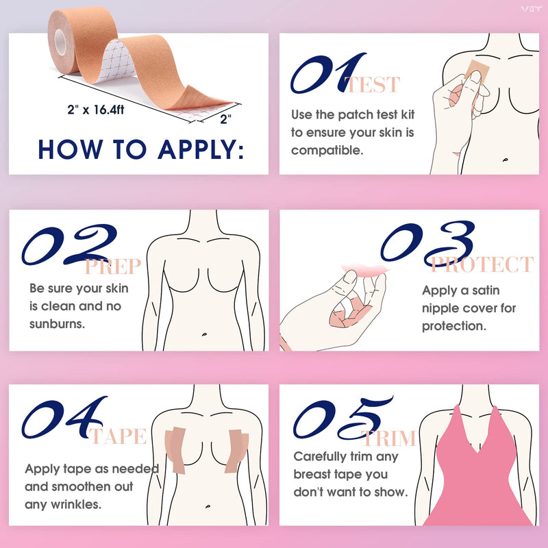 VBT Boob Tape - Breast Lift Tape, Body Tape for Breast Lift w 2 Pcs Silicone Breast Reusable Adhesive Bra, Bob Tape for Large Breasts A-G Cup, Nude Beige 2 inch - BeesActive Australia