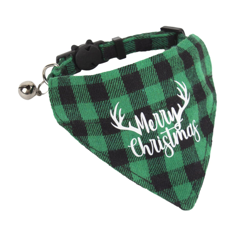 ADOGGYGO Christmas Cat Collars Breakaway with Bell, 2 Pack Adjustable Cat Bandana Collar with Merry Christmas Pattern, Red Green Plaid Cat Christmas Collars for Cats Kittens - BeesActive Australia