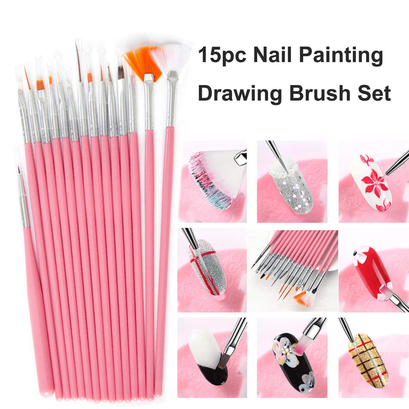 20pc Nail Art Painting Brush Pen Tools Kit UV Gel Building Drawing Linering Brushes Set Mandala Nail Dotting Pens (Pink) Pink - BeesActive Australia