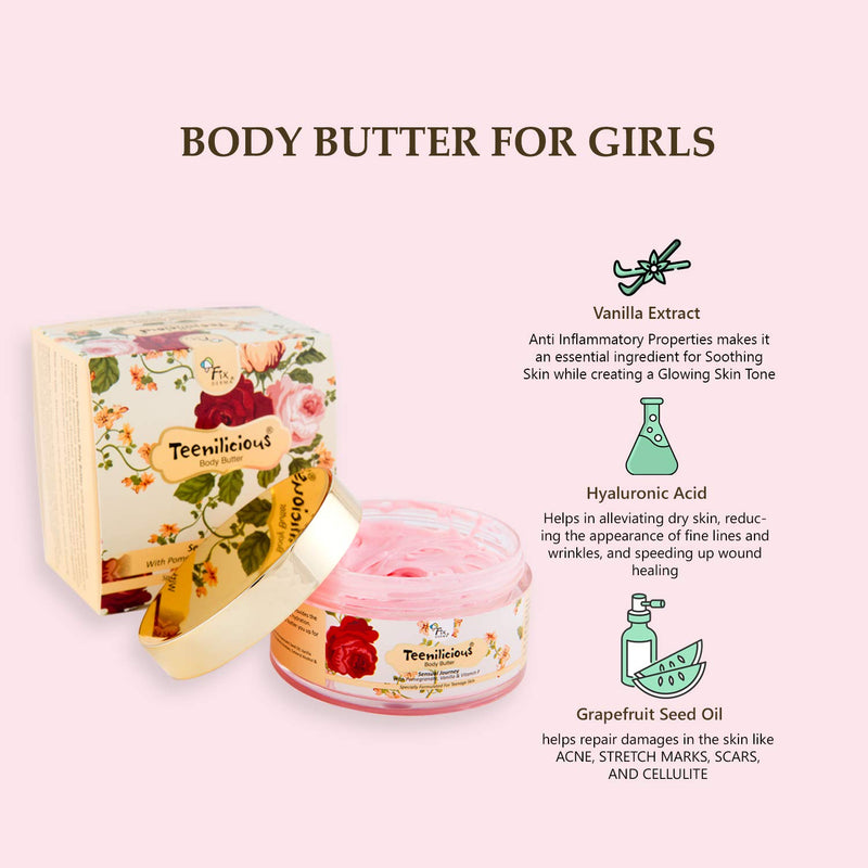 Teenilicious Body Butter With Pomegranate, Vanilla And Vitamin F For Glowing, Moisturize, Hydrating, Tan Remover All Skin Type, 3.52 Oz - BeesActive Australia