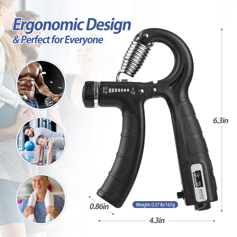 NIYIKOW 2 Pack Grip Strength Trainer with Counter, Hand Grip Strengthener, Adjustable Resistance 11-132Lbs (5-60kg), Non-Slip Gripper, Perfect for Athletes and Hand Rehabilitation Exercising 2Pack-Black - BeesActive Australia