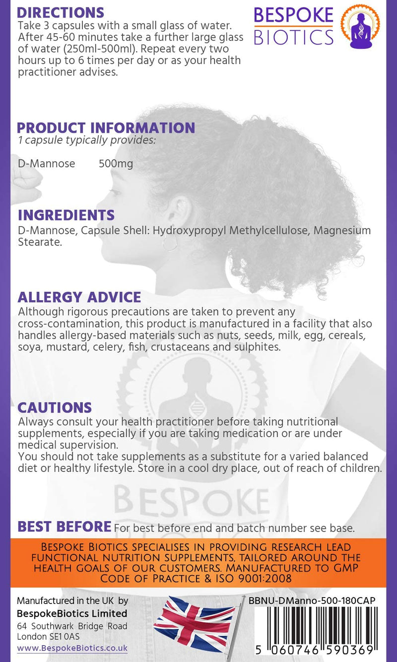 D-Mannose PRO 180 Superior Caps| Bladder & Urinary Tract | UTI-Shield | for Women | No Nasty tabs | Vegan Friendly| Cystitis Calm | UK - BeesActive Australia