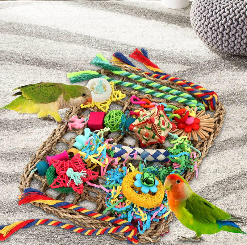 YIXUND Bird Toys Bird Foraging Toys for Parakeets Cockatiel Conures Lovebirds Bird Foraging Shredding Seagrass Wall with Various Toys for Birds - BeesActive Australia