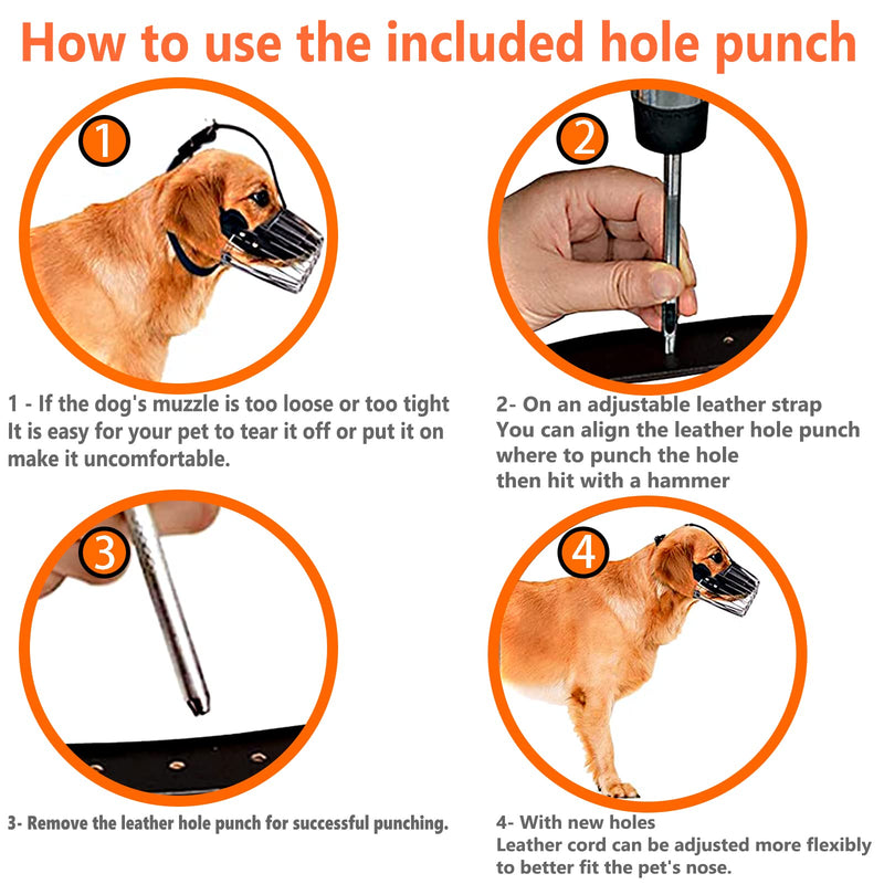 Dog Muzzle, Dog Metal Face Basket, Dog Mouth Breathable Adjustable Leather Leash Suitable for Large Medium-Sized Dogs L - BeesActive Australia