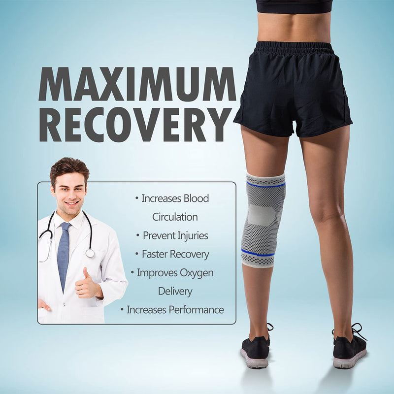 Professional Knee Brace Compression Sleeve - Best Knee Braces for Men Women, Medical Grade Knee Support Protector for Running, Meniscus Tear, Arthritis, Joint Pain Relief, Sports Injury Recovery N2/Grey L - BeesActive Australia