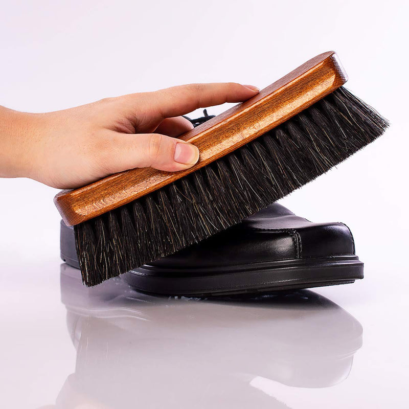Valentino Garemi Shoe Brush | Luxury Shining Polishing & Buffing Brush - Large 8 Inch | Genuine Horse Hair | Made in Germany - Dark Hair Black Bristles - BeesActive Australia
