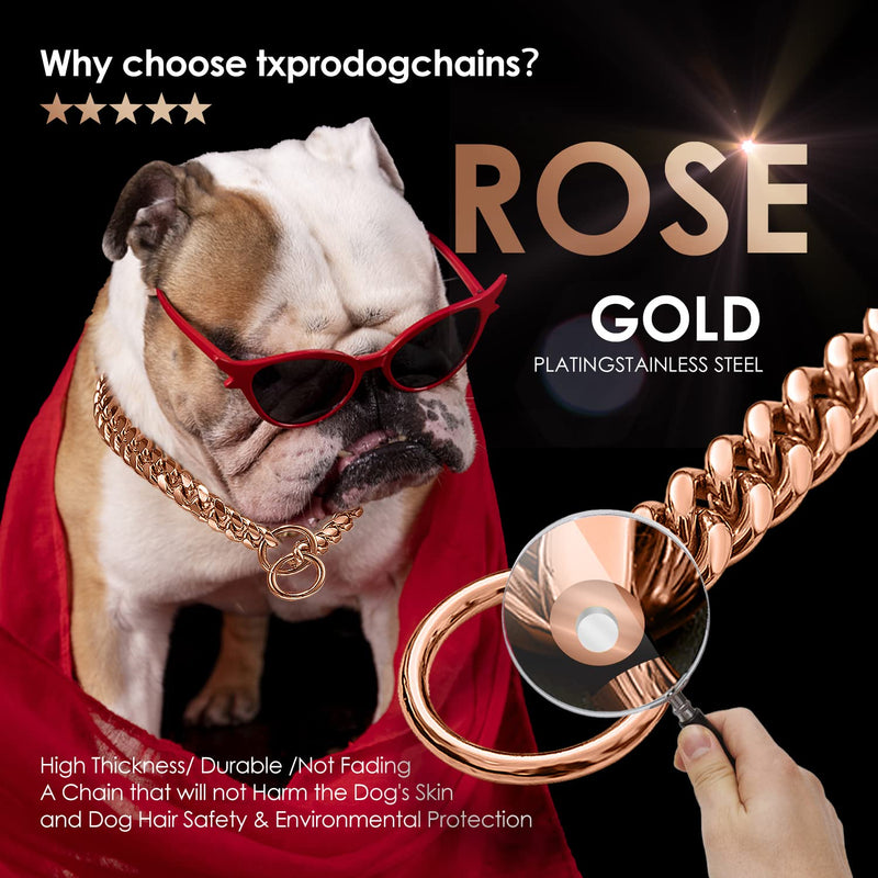 Rose Gold Dog Collars, 10mm Thick Cuban Link Dog Collar for Small Medium Dogs, 18K Chew Proof Gold Chain Dog Collar 316L Stainless Steel Chain Dog Collars 12inch (for 8'' dog's neck) Rose Gold - BeesActive Australia