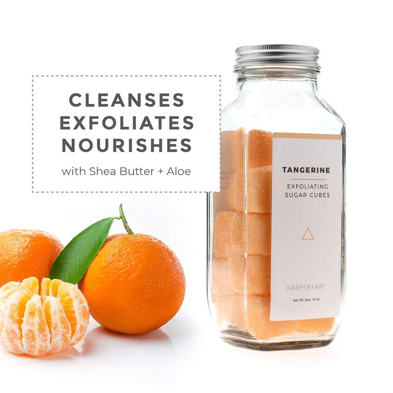 Harper + Ari Sugar Scrub Cubes (Tangerine, 18 Cubes/16oz), Exfoliating Body Scrub in Single Use Size, Soften and Smooth Skin with Shea Butter and Aloe Vera - BeesActive Australia