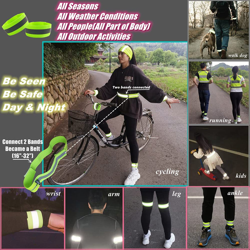 IDOU Reflective Running Gear,Reflective Bands for Arm/Wrist/Ankle/Leg,Biking Accessories for Women and Men Yellow - 2 Bands - BeesActive Australia