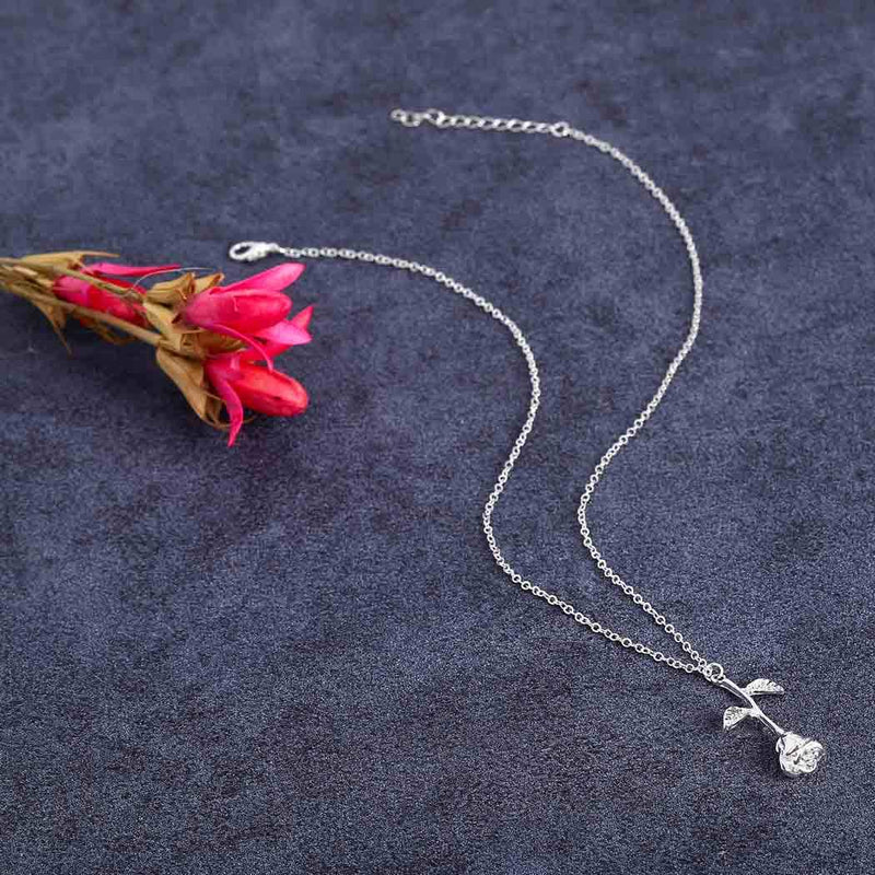 Jovono Rose Pendant Necklaces Dainty Necklace Chain Jewelry for Women and Girls (Silver) Silver - BeesActive Australia