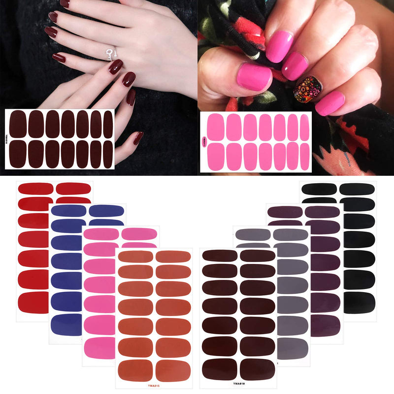8 Sheets Solid Color Full Wraps Nail Stickers with Nail File,MWOOT Self-Adhesive Nail Art Polish Stickers Strips,Nail Wraps Decals for DIY Manicure Tips Decoration - BeesActive Australia