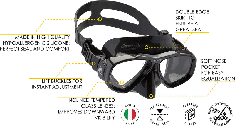 Cressi First Dive Mask with Inclined Lenses for Scuba Diving : Focus: Made in Italy Black - BeesActive Australia