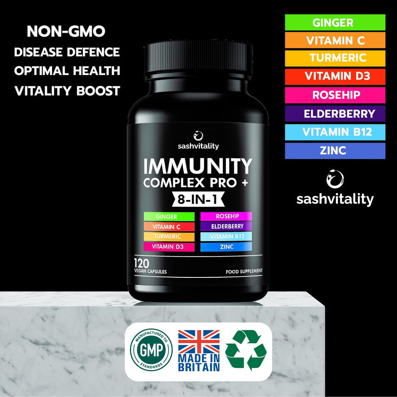 Immune System Booster Supplement - 120 Capsules - Vitamin C and Zinc, Elderberry, Iron, Vitamin B12, D3, Turmeric, Selenium, Garlic, Probiotic � Vegan Multivitamin Complex Men & Women - BeesActive Australia