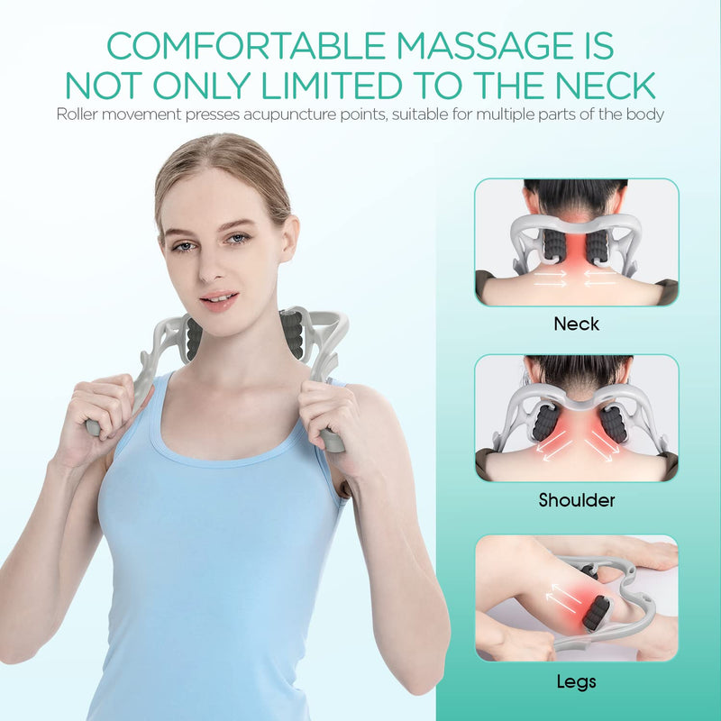 VOYOR Neck Massager Roller, Handheld Neck Massager for Neck Pain Shoulder Legs Muscle Relief, Deep Tissue Shiatsu Massage with 8 Pressure Trigger Point Balls, Lightweight & Portable MS410 (Grey) - BeesActive Australia