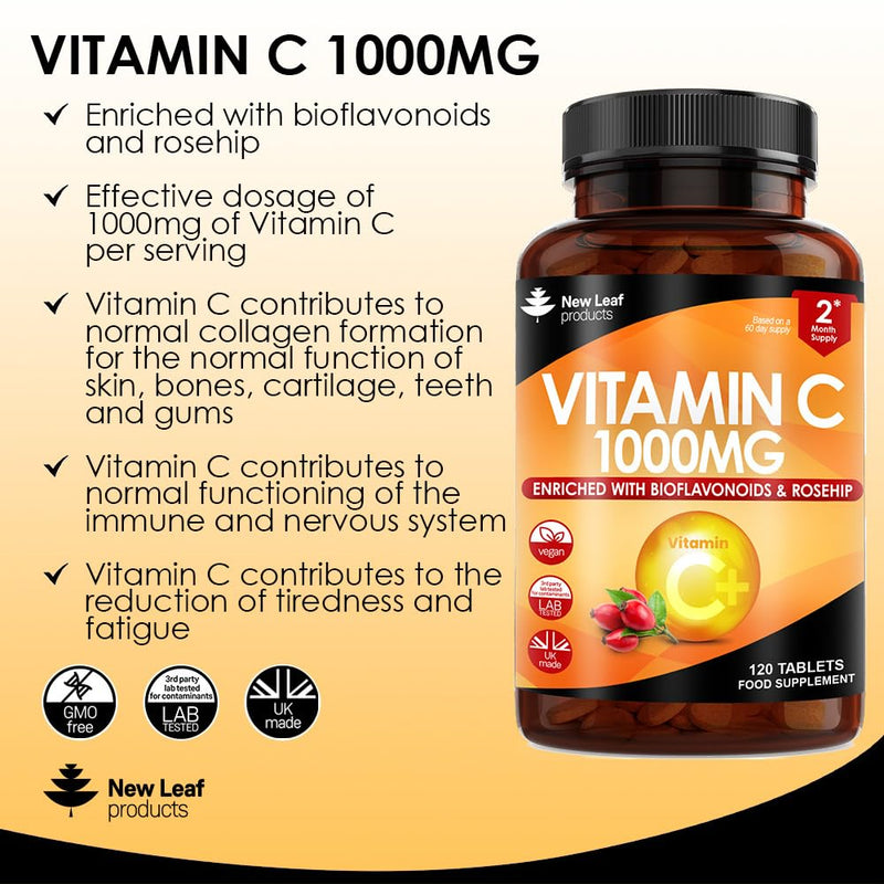 Vitamin C Tablets 1000mg - Premium Vitamin C Supplements - Enriched With Bioflavonoids & Rosehip Vegan & Vegetarian Vitamin C Tablets High Strength Ascorbic Acid Vit C for Normal Immune System UK Made - BeesActive Australia